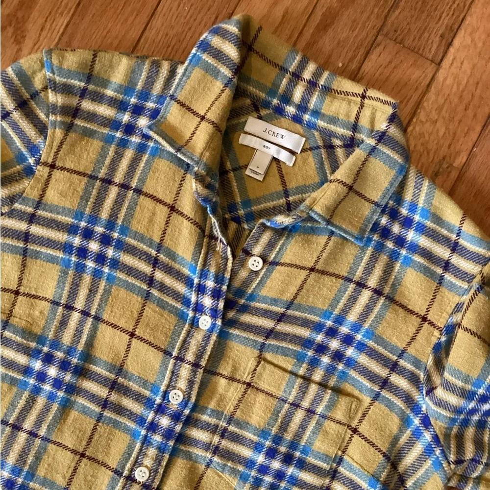 LIKE NEW CREW TEXTURED WEAVE BUTTON DOWN SHIRT TAILORED FIT MUSTARD PLAID 4